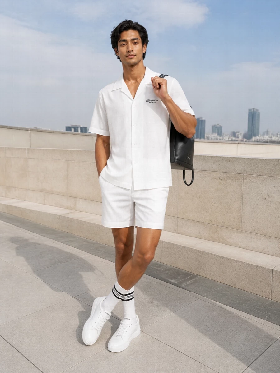 Givenchy white camp shirt shorts sneakers