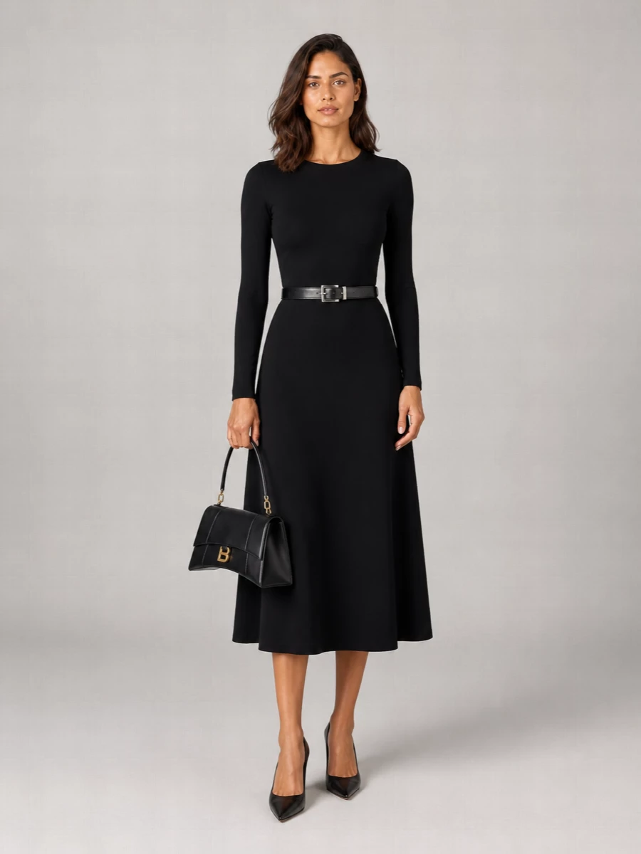 Balenciaga Long-Sleeve Midi Dress