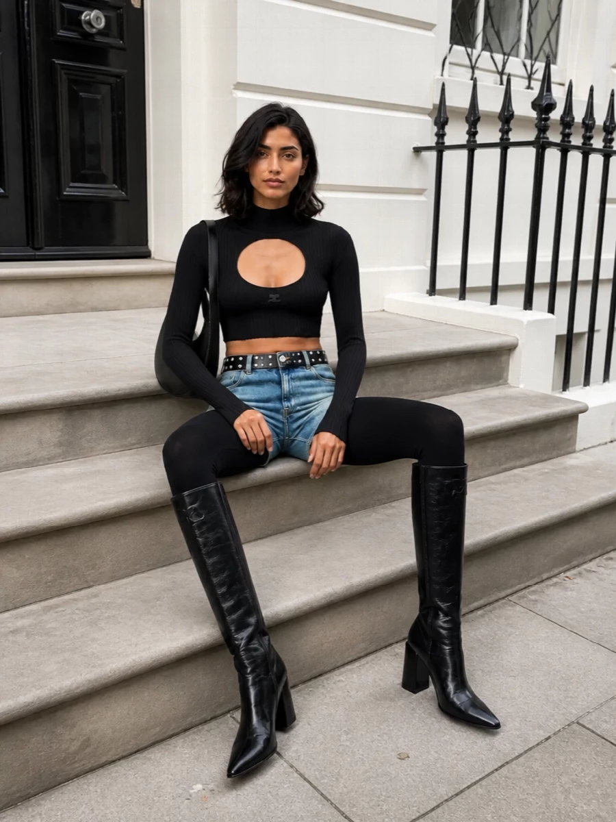 Coperni denim stirrup leggings courreges boots