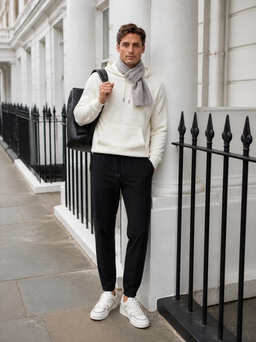 Dolce gabbana ivory hoodie black joggers sneakers