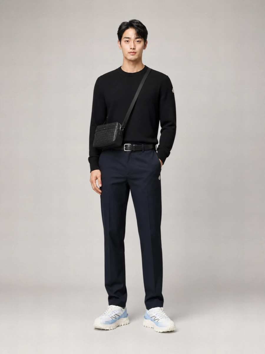 Moncler Cotton Fine-Knit Crew-Neck Long-Sleeve Sweater