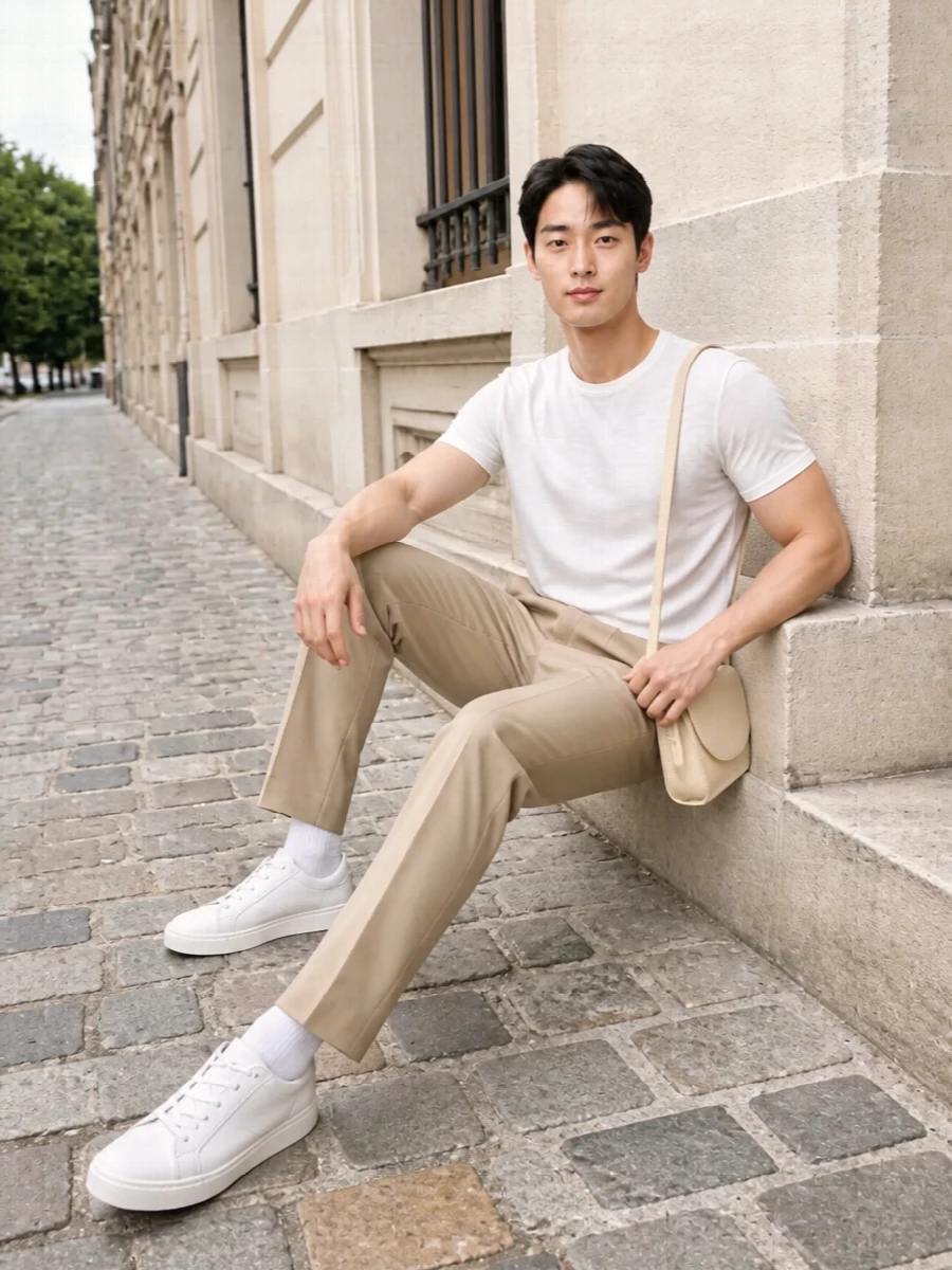 Lardini white tee sand trousers tods sneakers