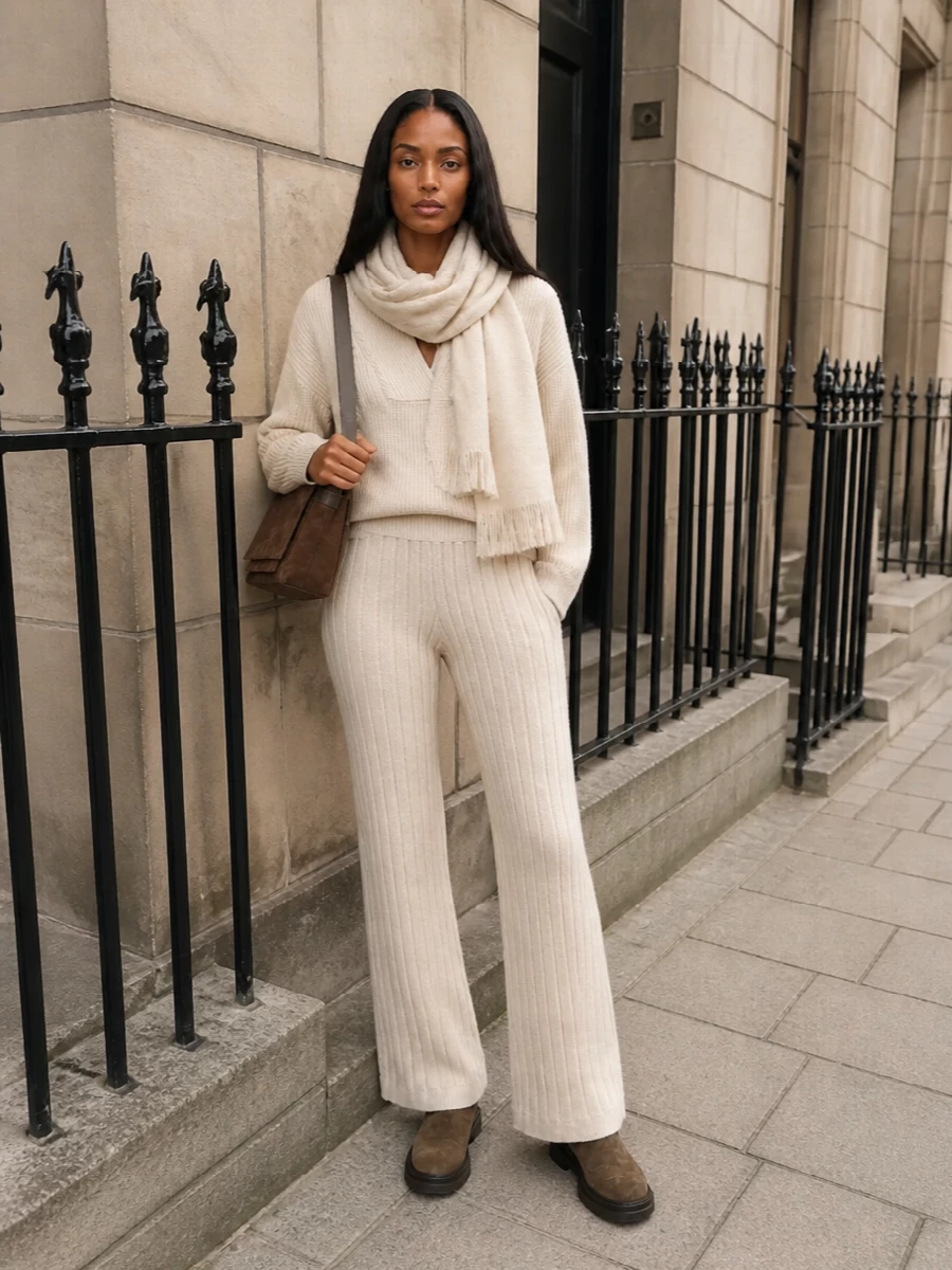 Brunello cucinelli beige knit set suede boots