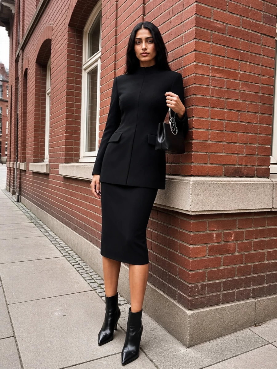 Sportmax black coat dress coperni bag