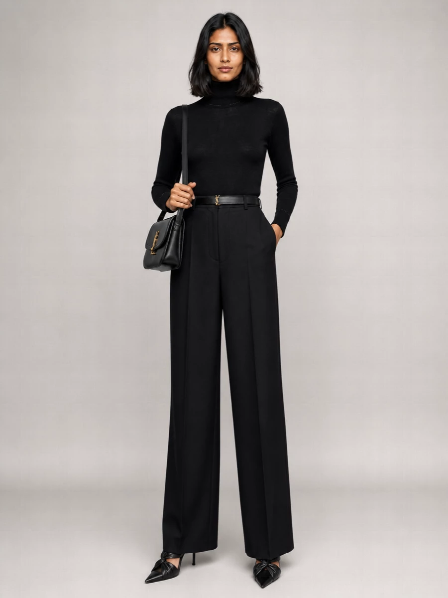 Saint Laurent Wool Ribbed Turtleneck Long-Sleeve Knitted Top