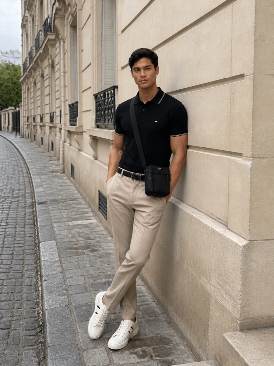 Emporio armani polo beige trousers hogan sneakers
