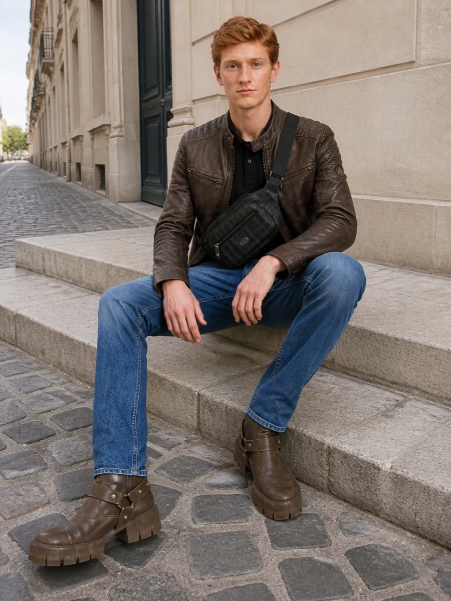 Belstaff biker denim diesel boots outfit