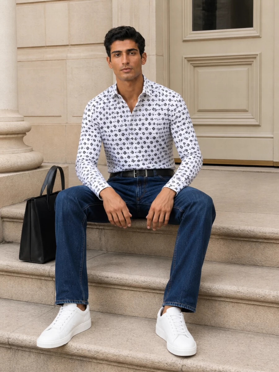 Dolce gabbana logo shirt dark jeans outfit