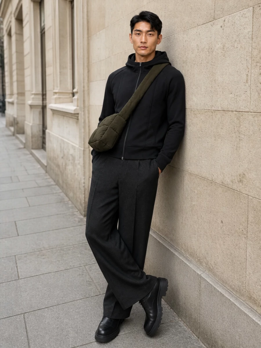 Valentino zip hoodie wide leg trousers outfit