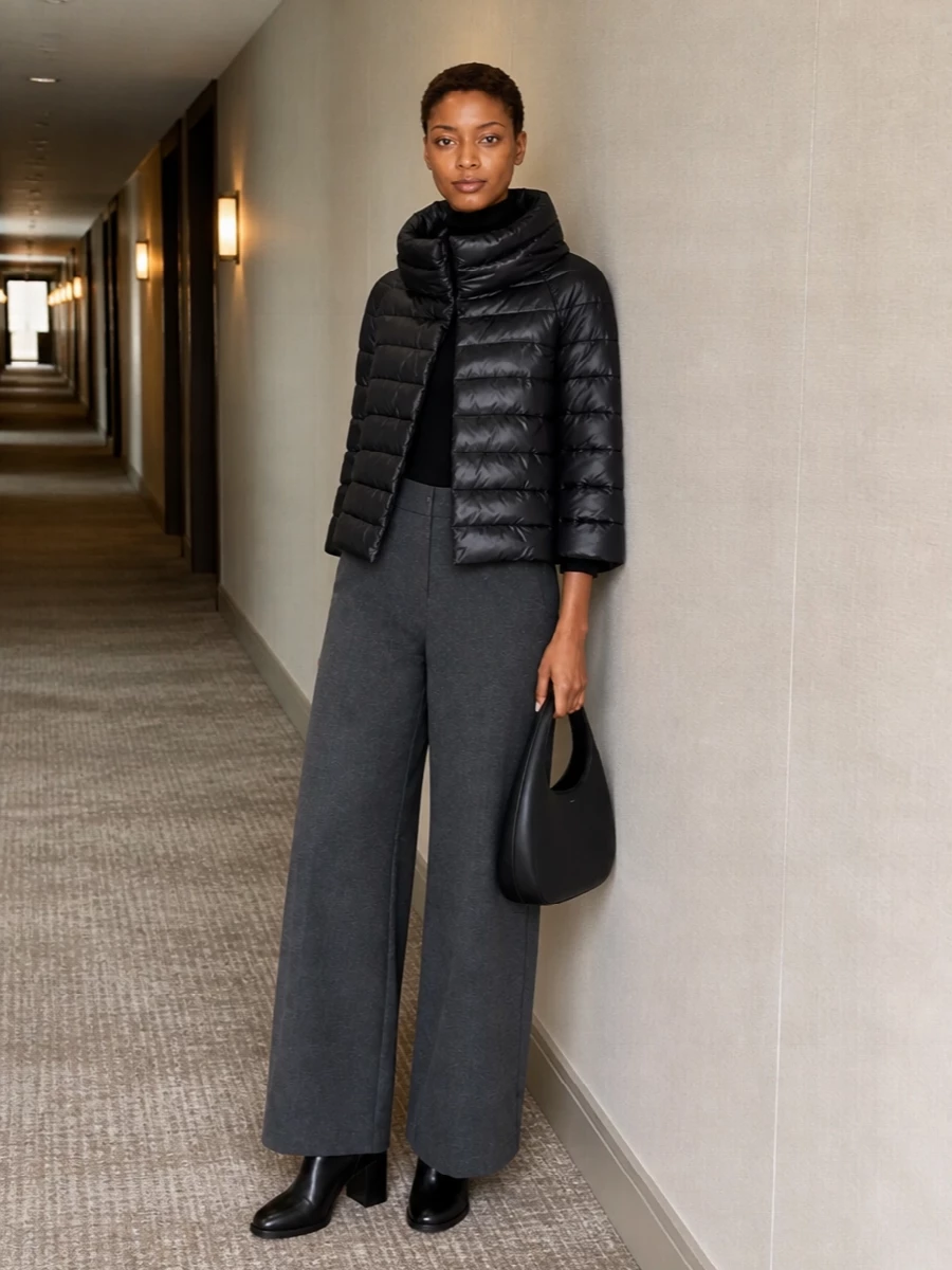 Herno puffer wide leg trousers black ankle boots