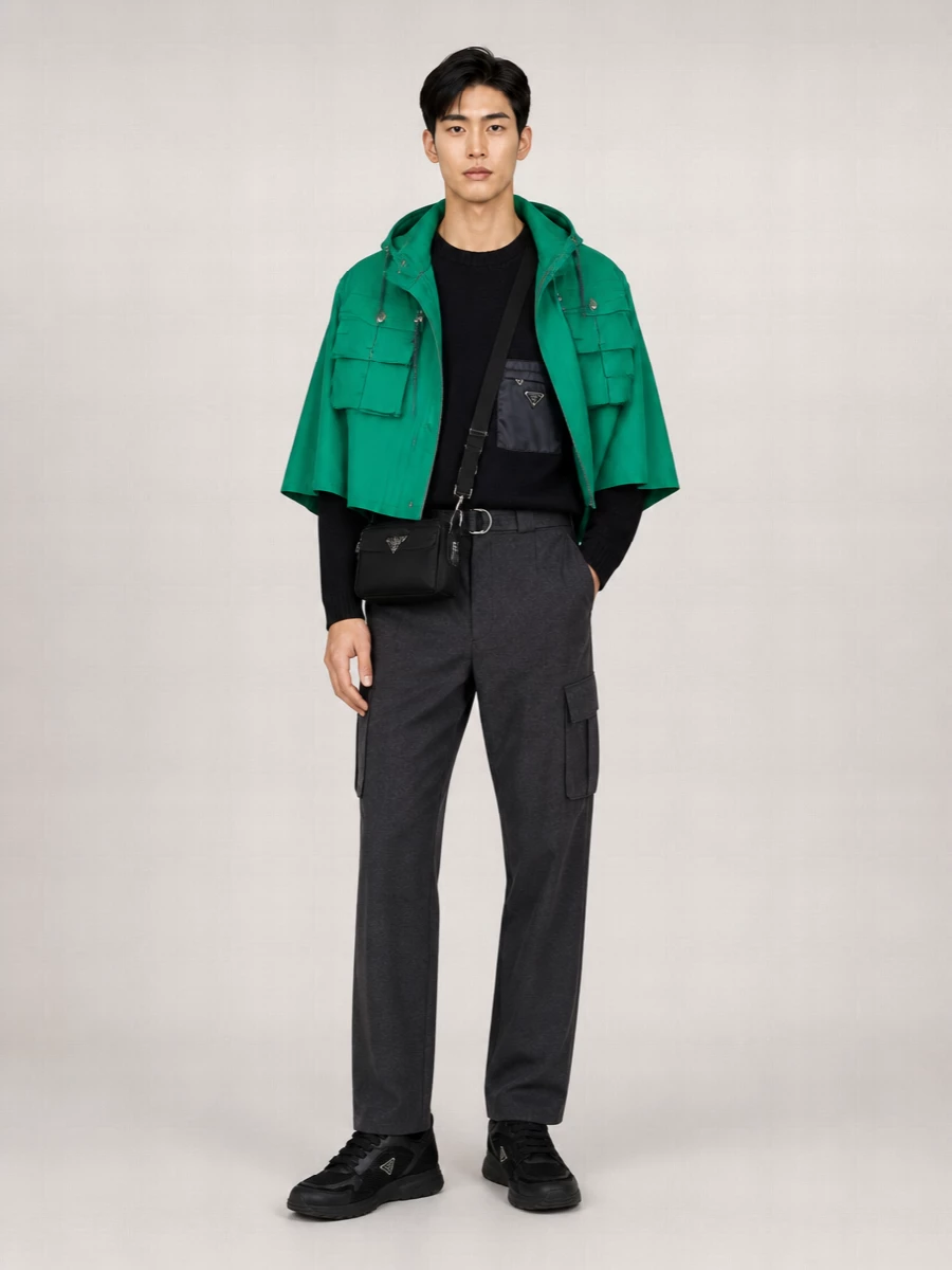 Prada Nylon Hooded Cropped Cape