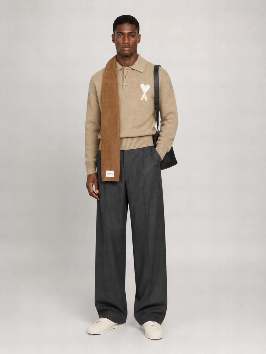Ami Paris Alpaca-Blend Long-Sleeve Polo Sweater