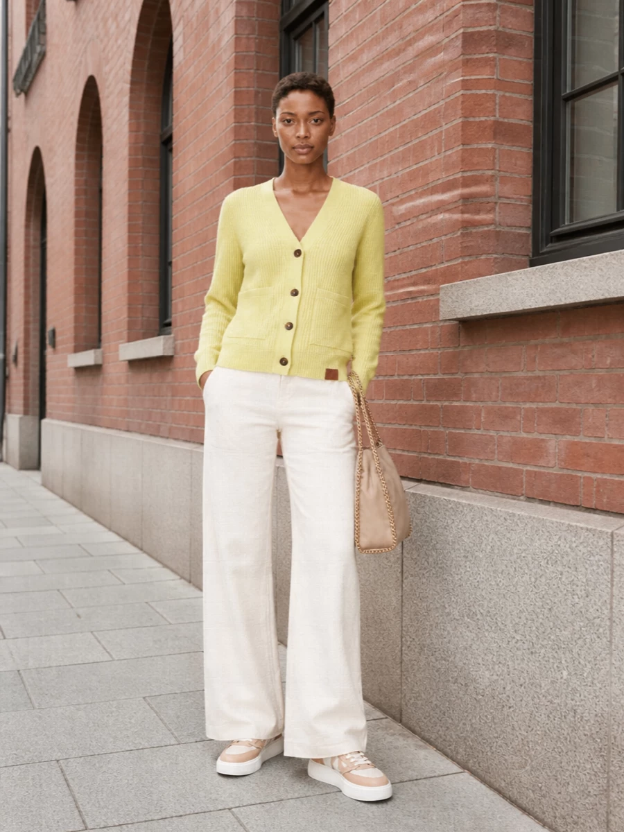 Stella mccartney yellow cardigan ivory wide leg jeans