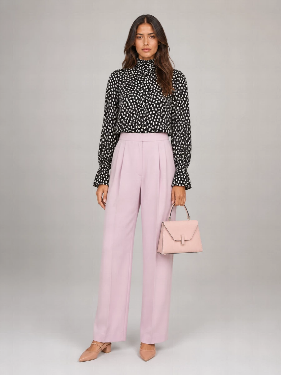 Chloé Silk Ruffled High Neck Polka Dot Blouse