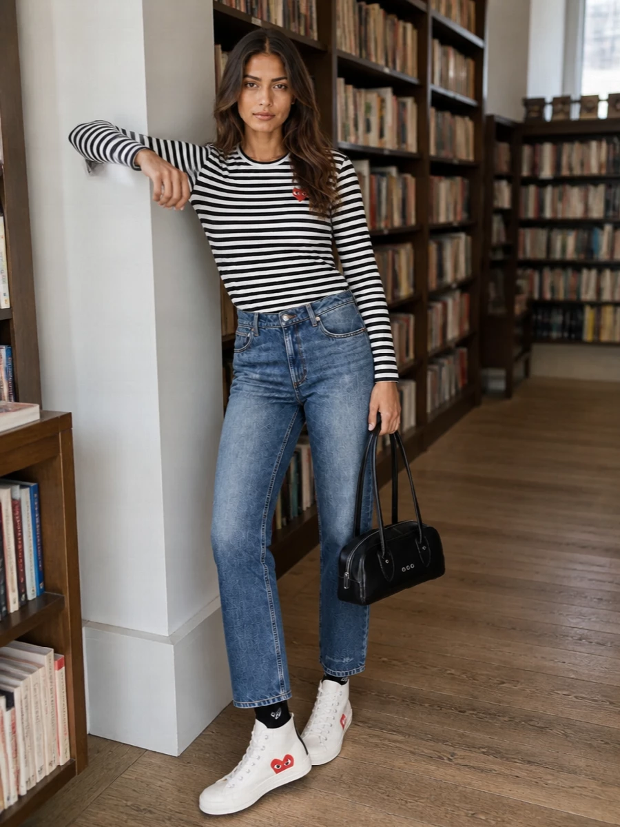 Comme des garcons play tee apc straight jeans